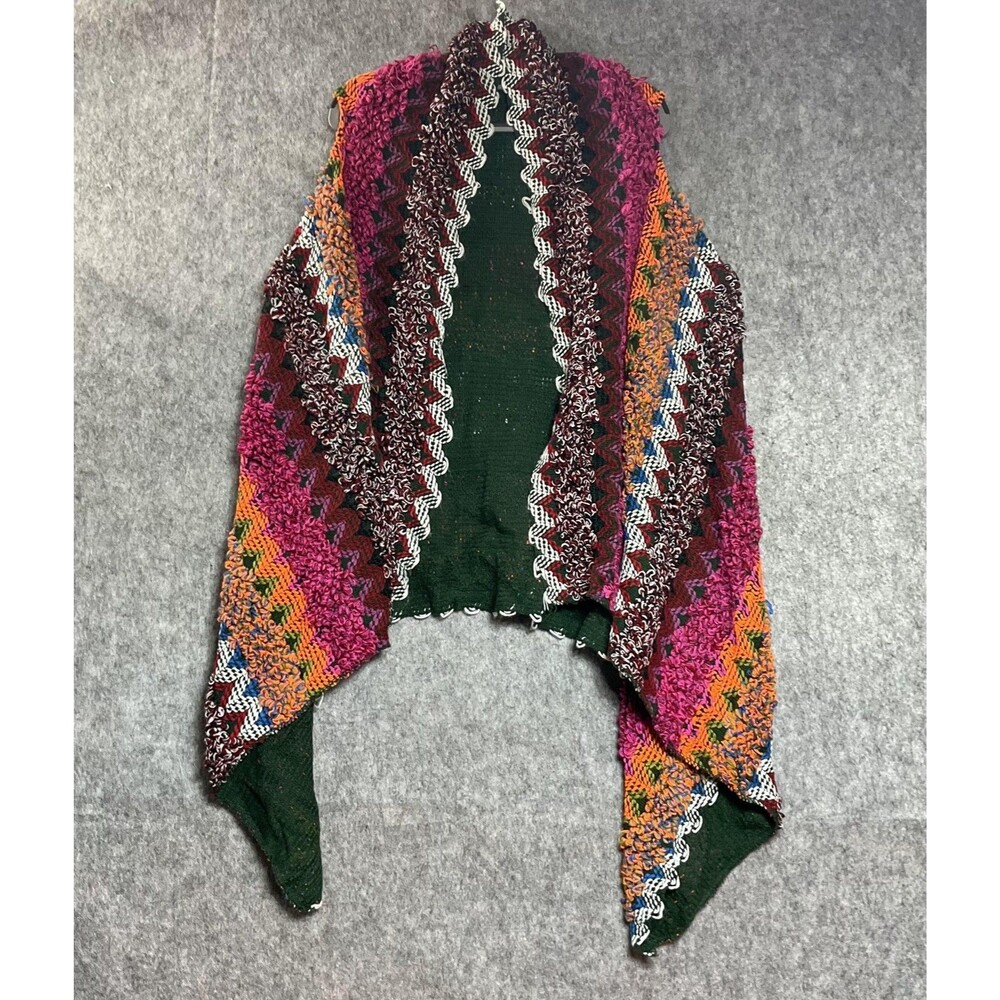 Handmade Sweater Womens XL Multicolor Crochet Fringe Open Sleeveless Duster Boho